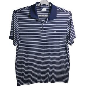 IZOD Golf Mens XL Navy Blue White Striped Performance Polo Shirt 45SG275403